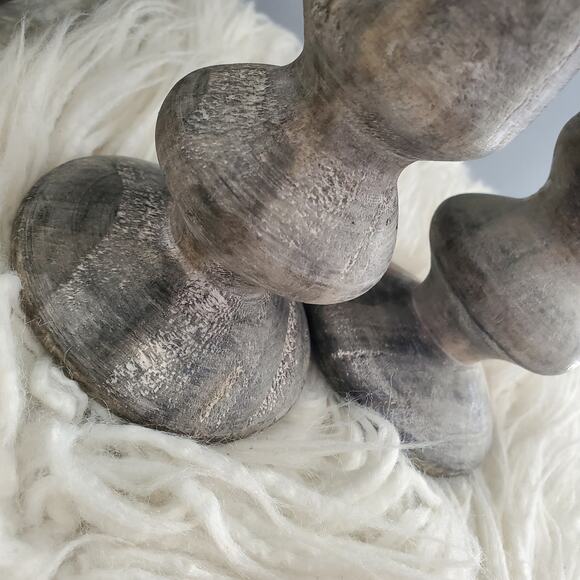 Wooden Lightweight Gray Candlestick Holder Set - Picture 4 of 8